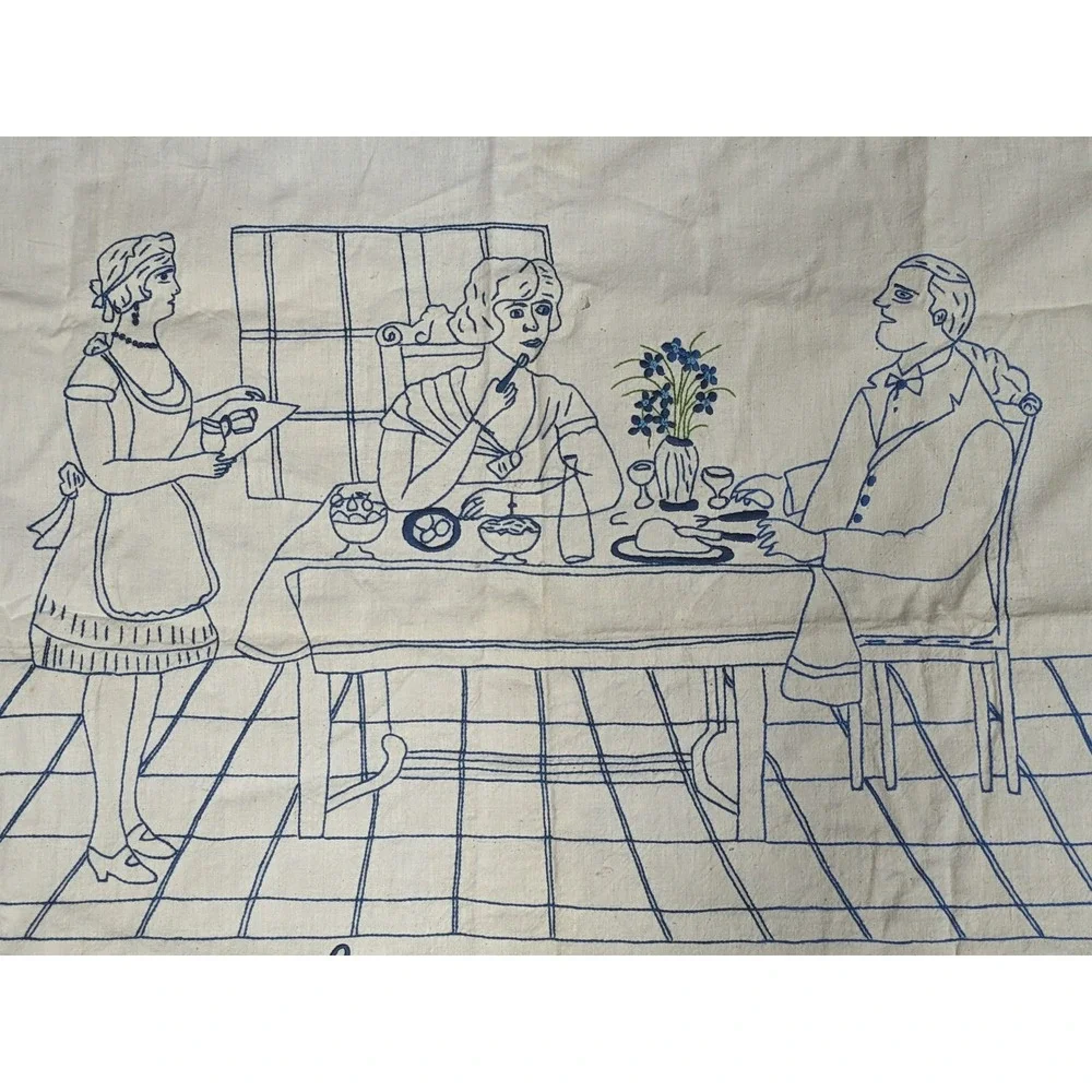 Vintage Polish Smacznego Hand Embroidered Wall Hanging Blue White Folk Art 35x24